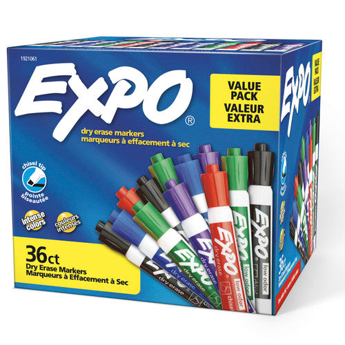 Expo Low Odour Dry Erase Whiteboard Markers Chisel Tip Assorted Box 36