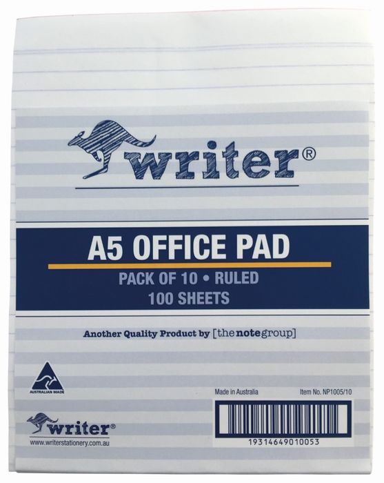 A5 office pad packaging with 'writer' branding