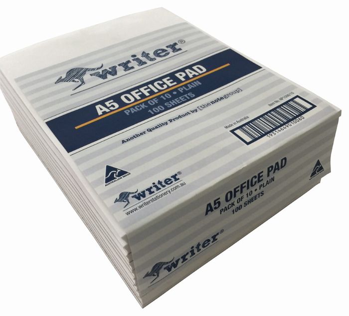 Writer Bank Office Pad Plain 100 Sheet A5 200x150mm Pack 10 — bulk pack of 10