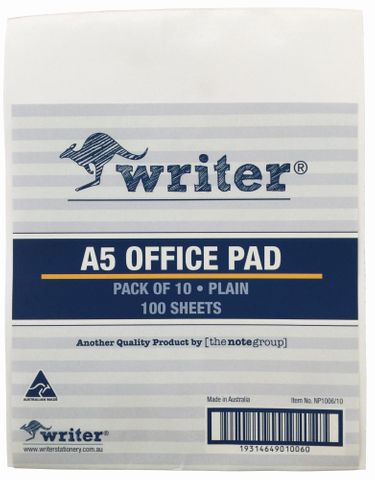A5 office pad packaging with 'writer' branding on a white background