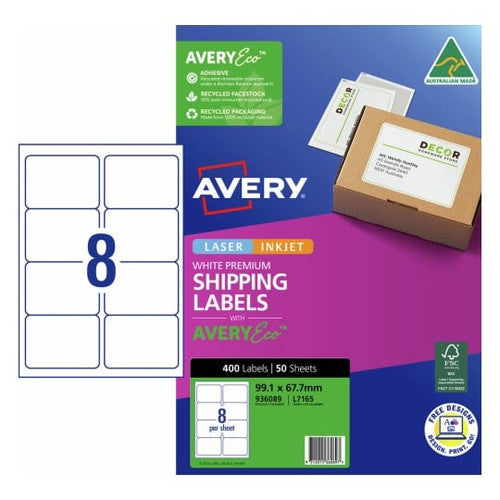 AveryEco White Address and Shipping Inkjet Labels J8165 50 Pack 99.1 x 67.7mm 8UP