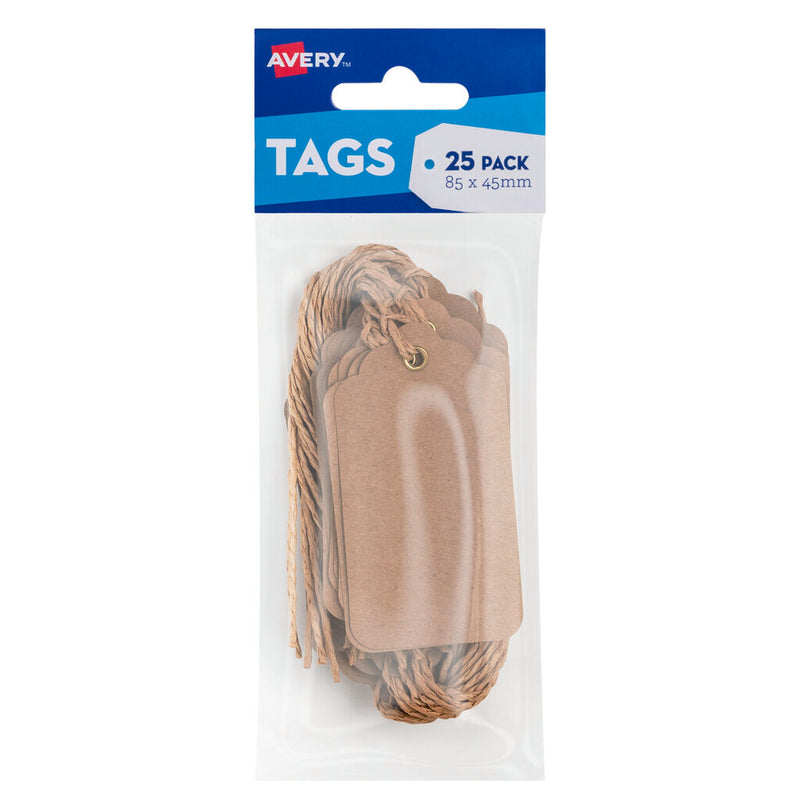 Avery Kraft Brown Scallop Tags 85 x 45mm with String Pack 25