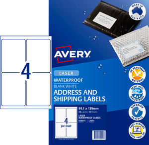 Avery Weatherproof Shipping Labels L7071 10 Pack 99.1 x 139mm Laser White