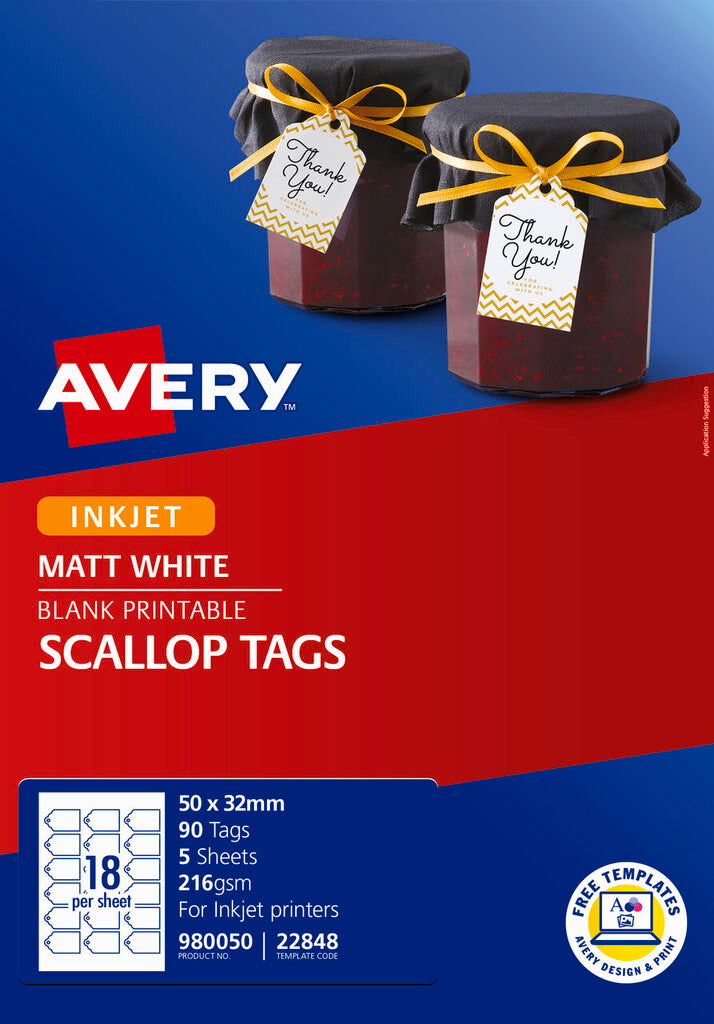 Avery Printable Scallop Pricing Tags 22848 90 Pack 50 x 32mm 18UP – view 2