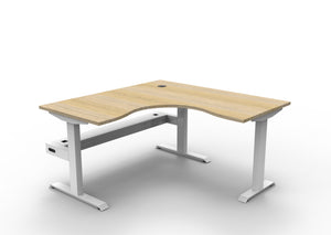 Rapidline Boost Static fixed height corner workstation, E0 rated Natural Oak top on a white satin powdercoated frame. Supplied product image for model SBCNRCT1P1515 NO/WS. View 1.