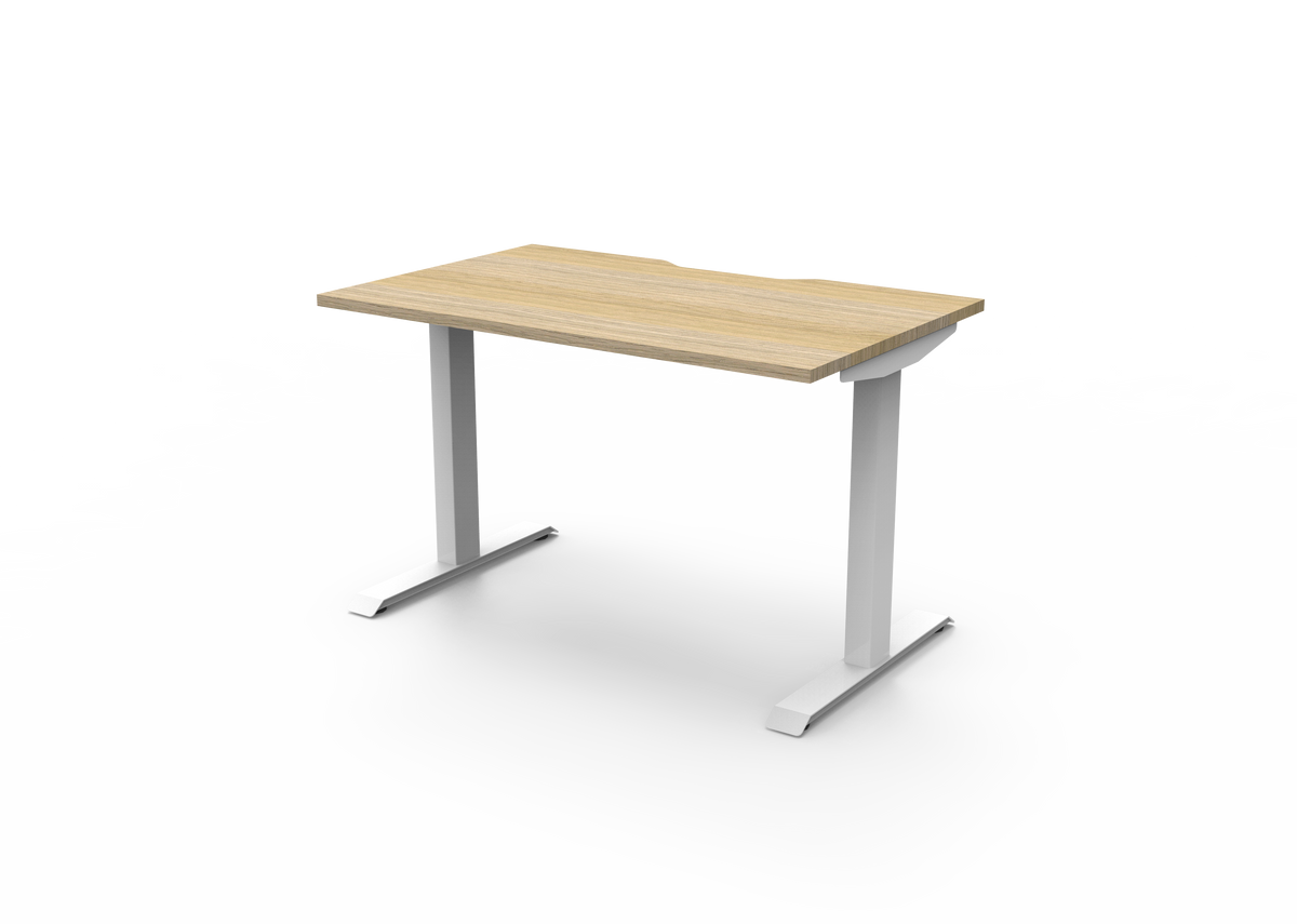 Rapidline Boost Static fixed height single sided workstation, E0 rated Natural Oak top on a white satin powdercoated frame. Supplied product image for model SB1P1275 NO/WS. View 3.