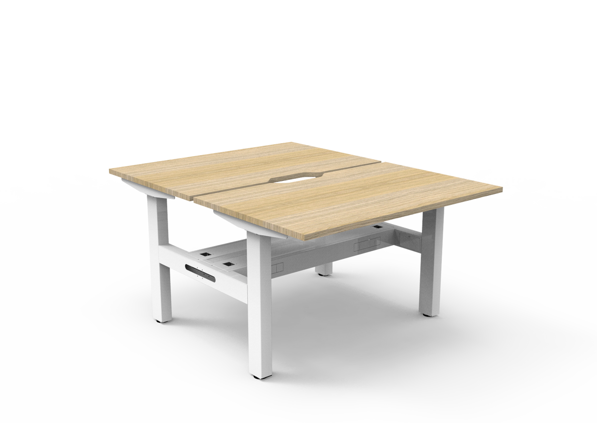 Rapidline Boost Static fixed height back to back workstation, E0 rated Natural Oak top on a white satin powdercoated frame. Supplied product image for model SB2PCT1275 NO/WS. View 1.