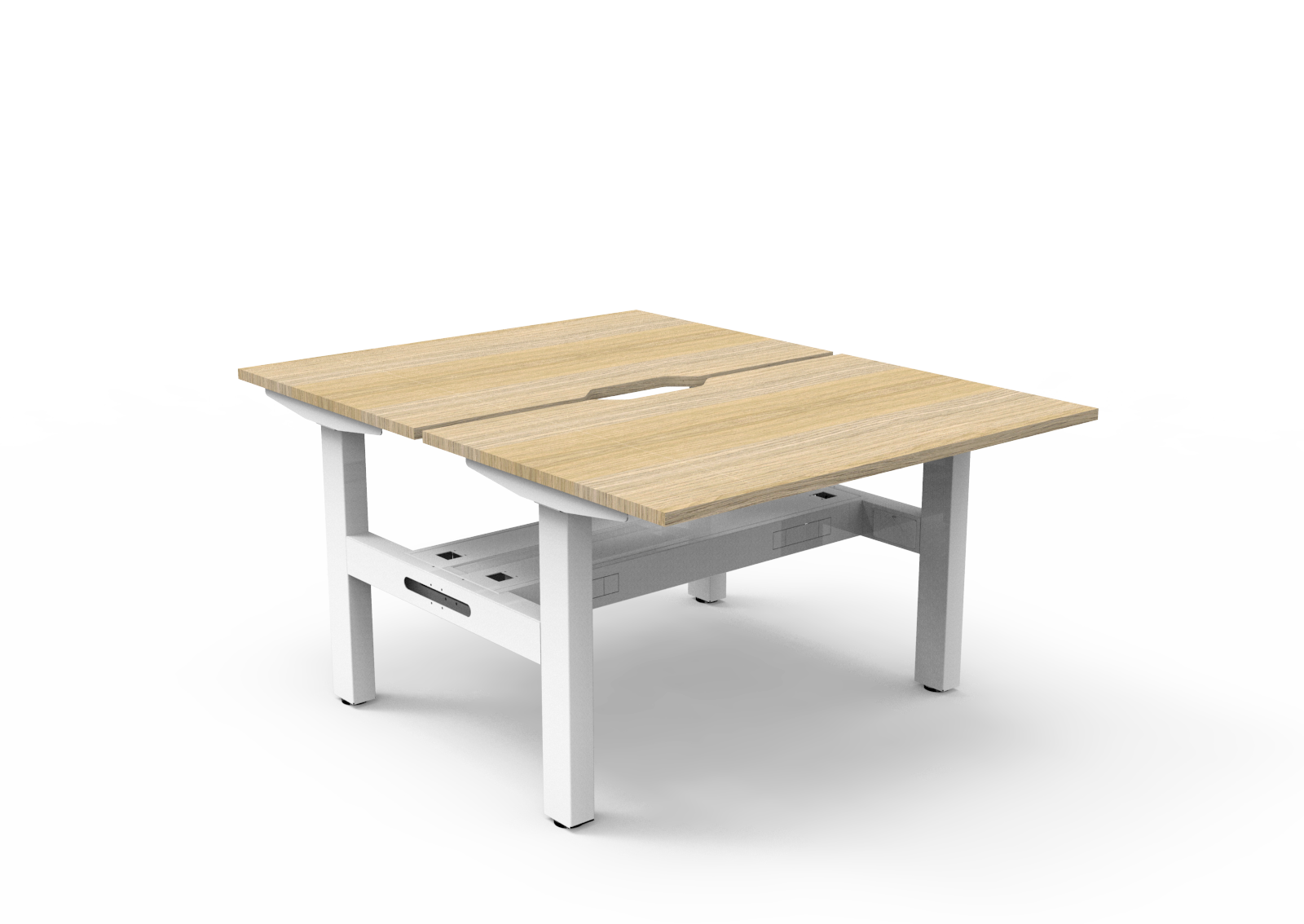 Rapidline Boost Static fixed height back to back workstation, E0 rated Natural Oak top on a white satin powdercoated frame. Supplied product image for model SB2PCT1275 NO/WS. View 1.
