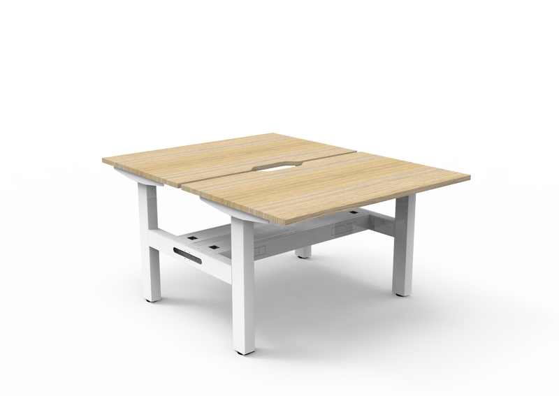 Rapidline Boost Static fixed height back to back workstation, E0 rated Natural Oak top on a white satin powdercoated frame. Supplied product image for model SB2PCT1275 NO/WS. View 1.