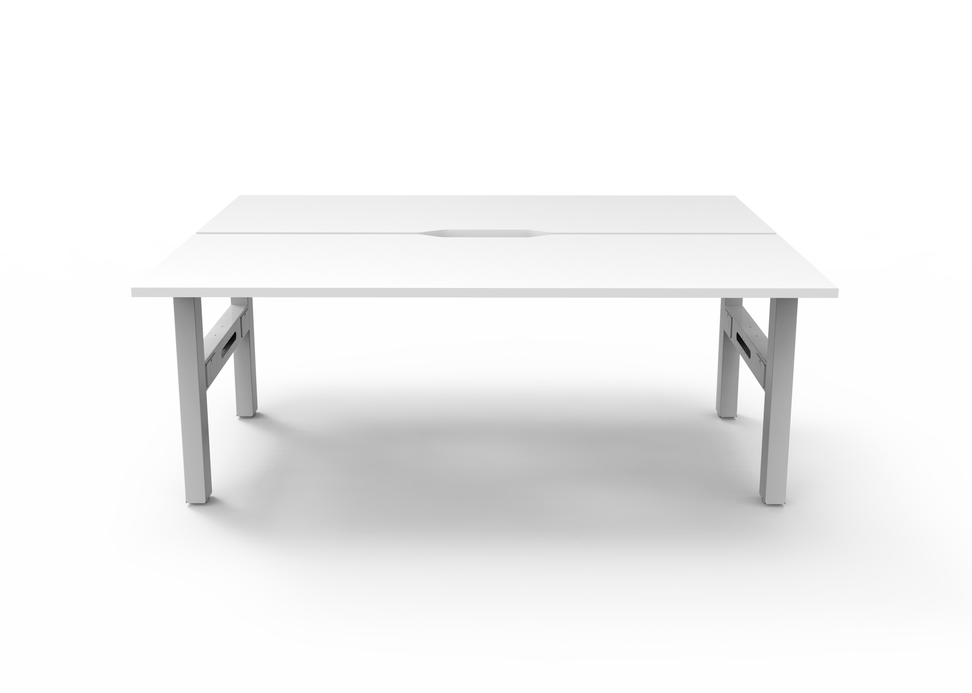 Rapidline Boost Static fixed height back to back workstation, E0 rated Natural White top on a white satin powdercoated frame. Supplied product image for model SB2P1875 NW/WS. View 2.