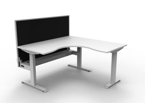 Rapidline Boost Static fixed height corner workstation, E0 rated Natural White top on a white satin powdercoated frame. Supplied product image for model SBCNRWSCT1P1515 NW/WS. View 1.