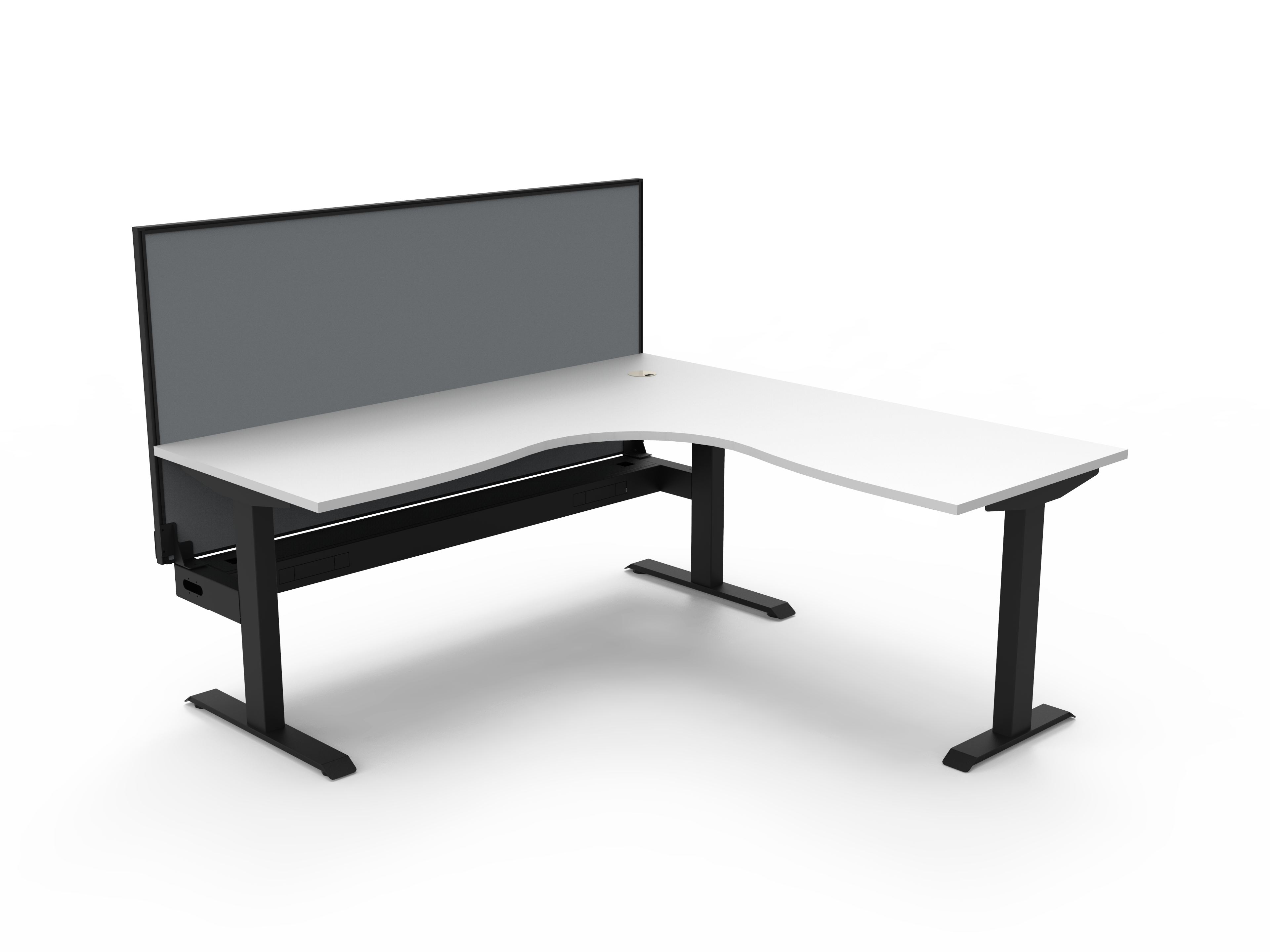 Rapidline Boost Static fixed height corner workstation, E0 rated Natural White top on a black satin powdercoated frame. Supplied product image for model SBCNRWSCT1P1818 NW/BL. View 1.