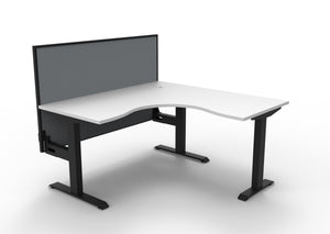 Rapidline Boost Static fixed height corner workstation, E0 rated Natural White top on a black satin powdercoated frame. Supplied product image for model SBCNRWS1P1515 NW/BL. View 1.