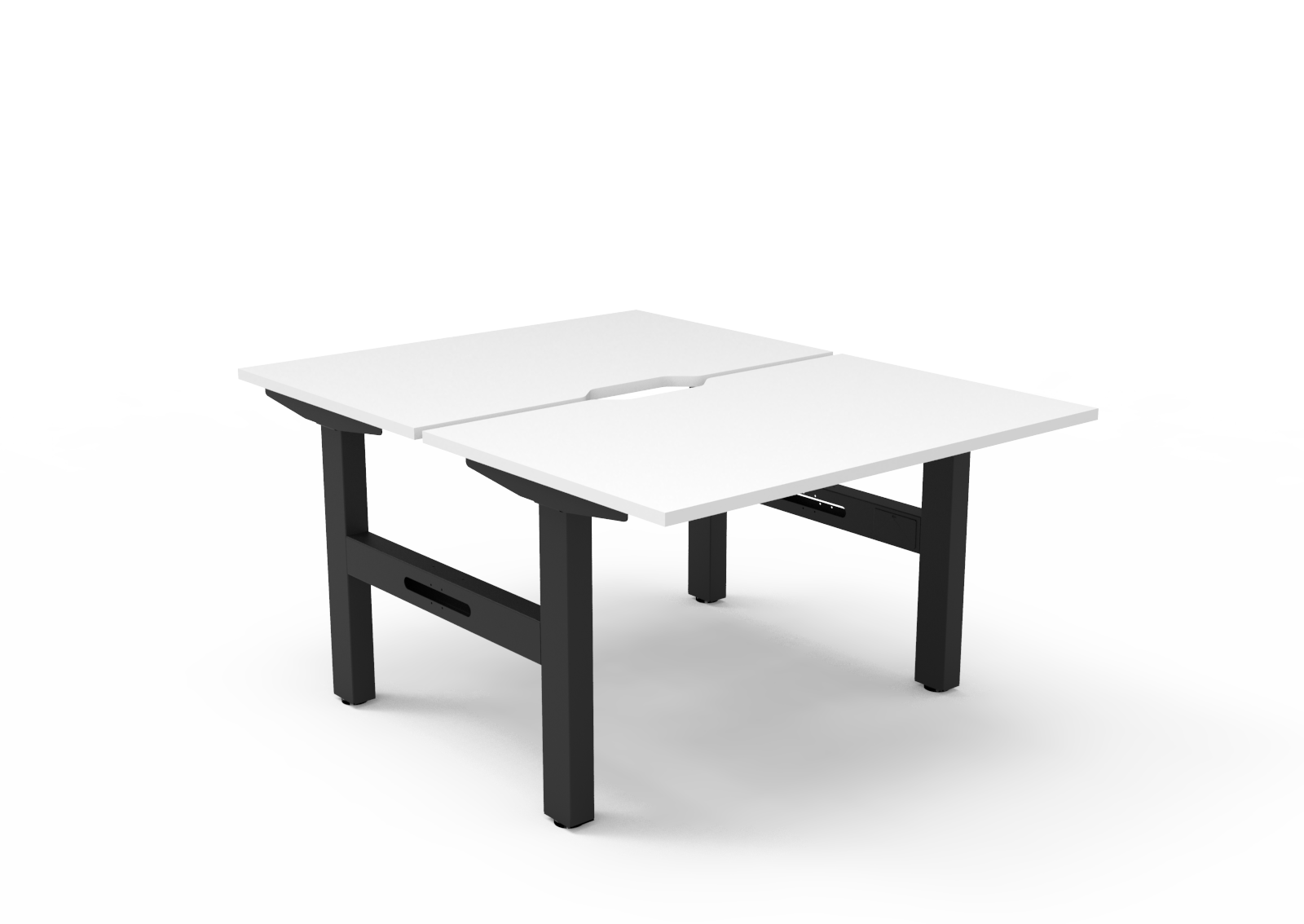 Rapidline Boost Static fixed height back to back workstation, E0 rated Natural White top on a black satin powdercoated frame. Supplied product image for model SB2P1275 NW/BL. View 1.
