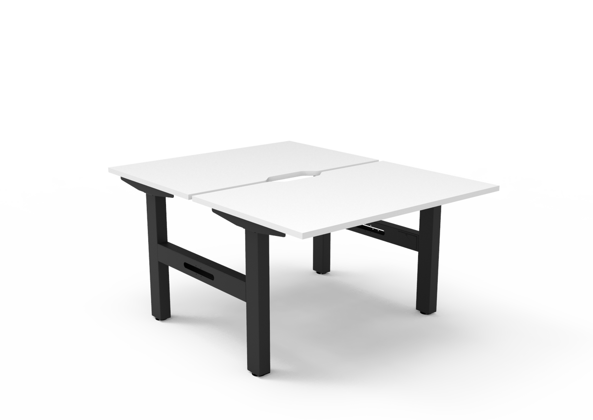 Rapidline Boost Static fixed height back to back workstation, E0 rated Natural White top on a black satin powdercoated frame. Supplied product image for model SB2P1275 NW/BL. View 1.
