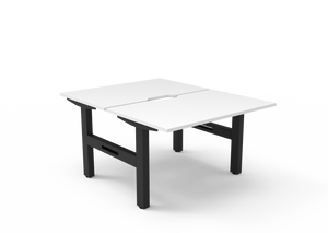 Rapidline Boost Static fixed height back to back workstation, E0 rated Natural White top on a black satin powdercoated frame. Supplied product image for model SB2P1275 NW/BL. View 1.