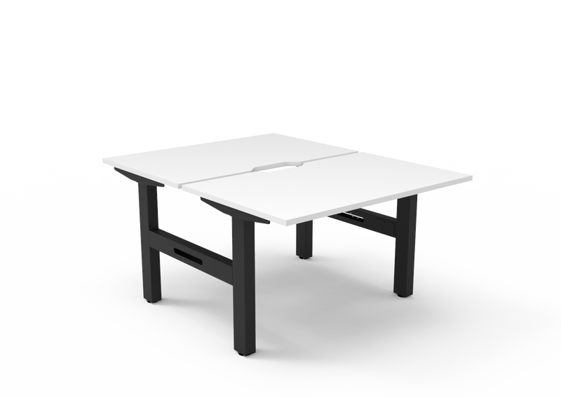 Rapidline Boost Static fixed height back to back workstation, E0 rated Natural White top on a black satin powdercoated frame. Supplied product image for model SB2P1275 NW/BL. View 1.
