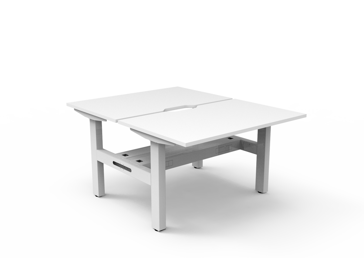 Rapidline Boost Static fixed height back to back workstation, E0 rated Natural White top on a white satin powdercoated frame. Supplied product image for model SB2PCT1275 NW/WS. View 1.
