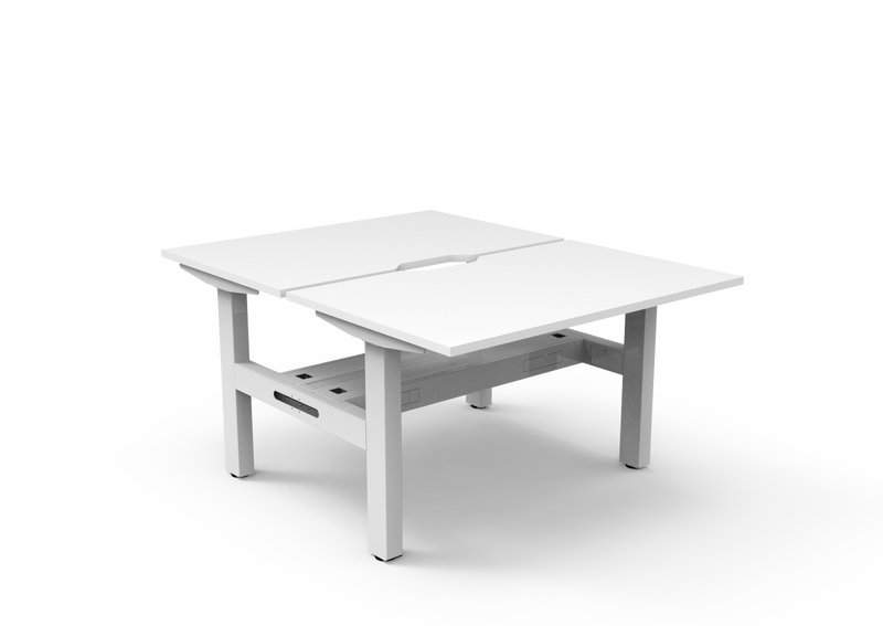 Rapidline Boost Static fixed height back to back workstation, E0 rated Natural White top on a white satin powdercoated frame. Supplied product image for model SB2PCT1275 NW/WS. View 1.