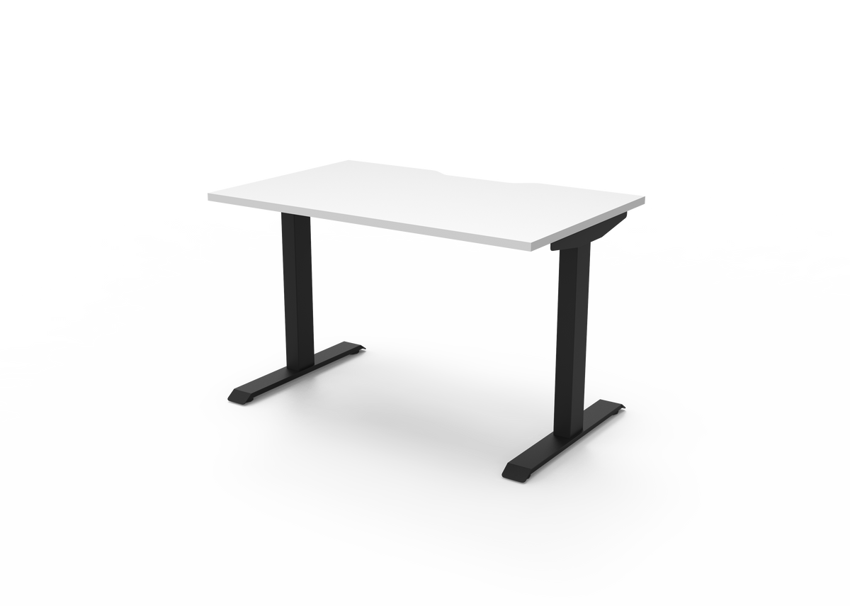 Rapidline Boost Static fixed height single sided workstation, E0 rated Natural White top on a black satin powdercoated frame. Supplied product image for model SB1P1275 NW/BL. View 3.