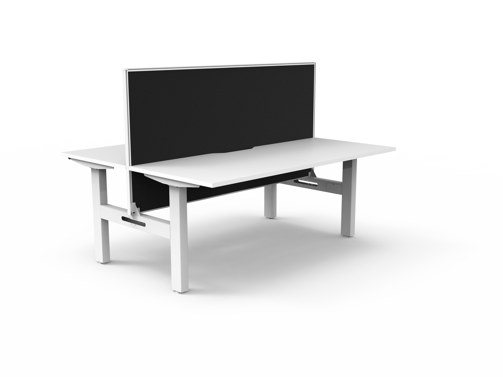 Rapidline Boost Static fixed height back to back workstation, E0 rated Natural White top on a white satin powdercoated frame. Supplied product image for model SB2PWS1575 NW/WS. View 1.