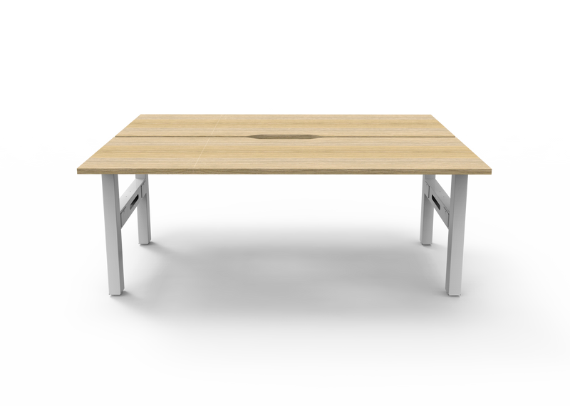 Rapidline Boost Static fixed height back to back workstation, E0 rated Natural Oak top on a white satin powdercoated frame. Supplied product image for model SB2P1875 NO/WS. View 2.