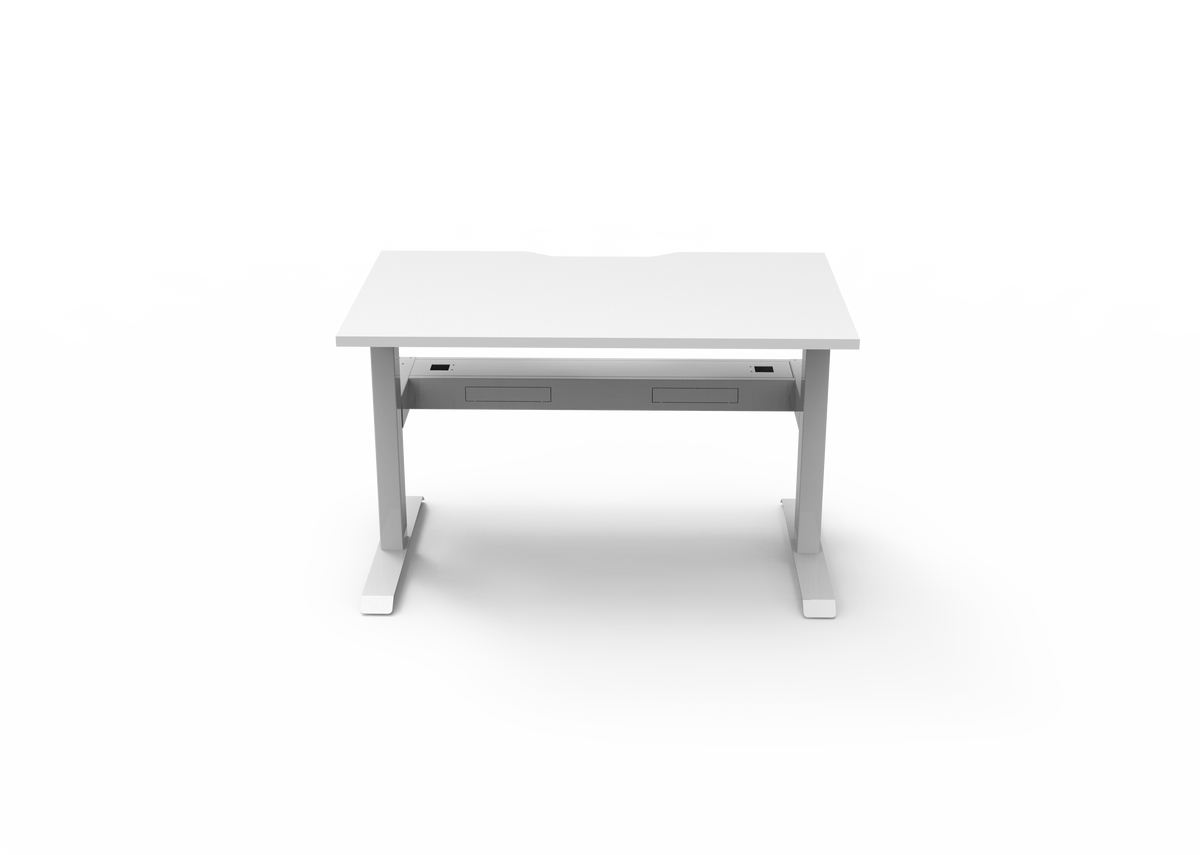 Rapidline Boost Static fixed height single sided workstation, E0 rated Natural White top on a white satin powdercoated frame. Supplied product image for model SB1PCT1275 NW/WS. View 3.