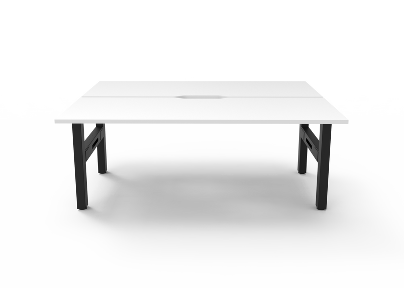 Rapidline Boost Static fixed height back to back workstation, E0 rated Natural White top on a black satin powdercoated frame. Supplied product image for model SB2P1875 NW/BL. View 2.