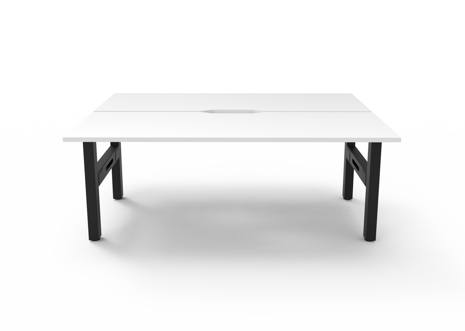 Rapidline Boost Static fixed height back to back workstation, E0 rated Natural White top on a black satin powdercoated frame. Supplied product image for model SB2P1575 NW/BL. View 2.