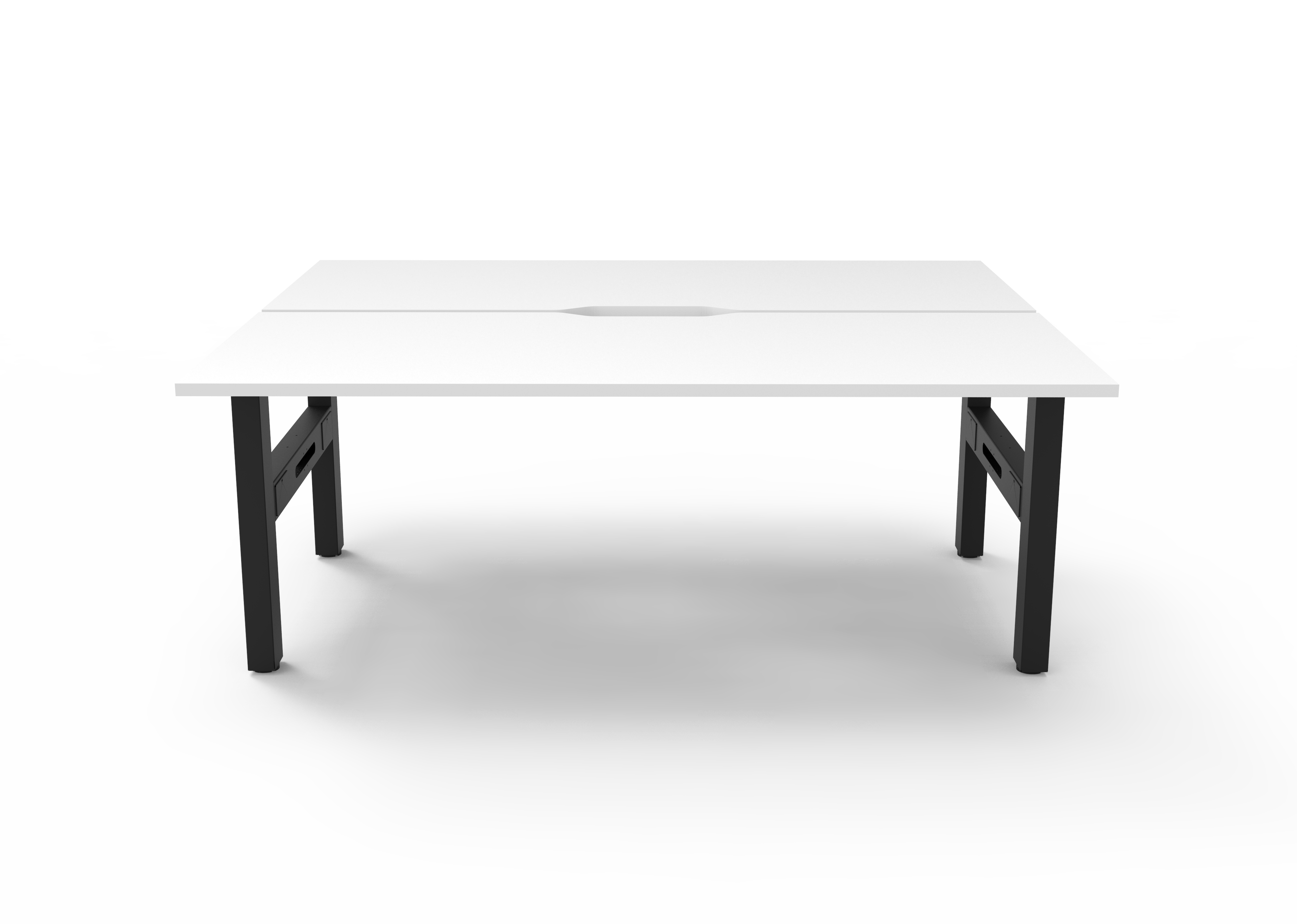 Rapidline Boost Static fixed height back to back workstation, E0 rated Natural White top on a black satin powdercoated frame. Supplied product image for model SB2P1575 NW/BL. View 2.
