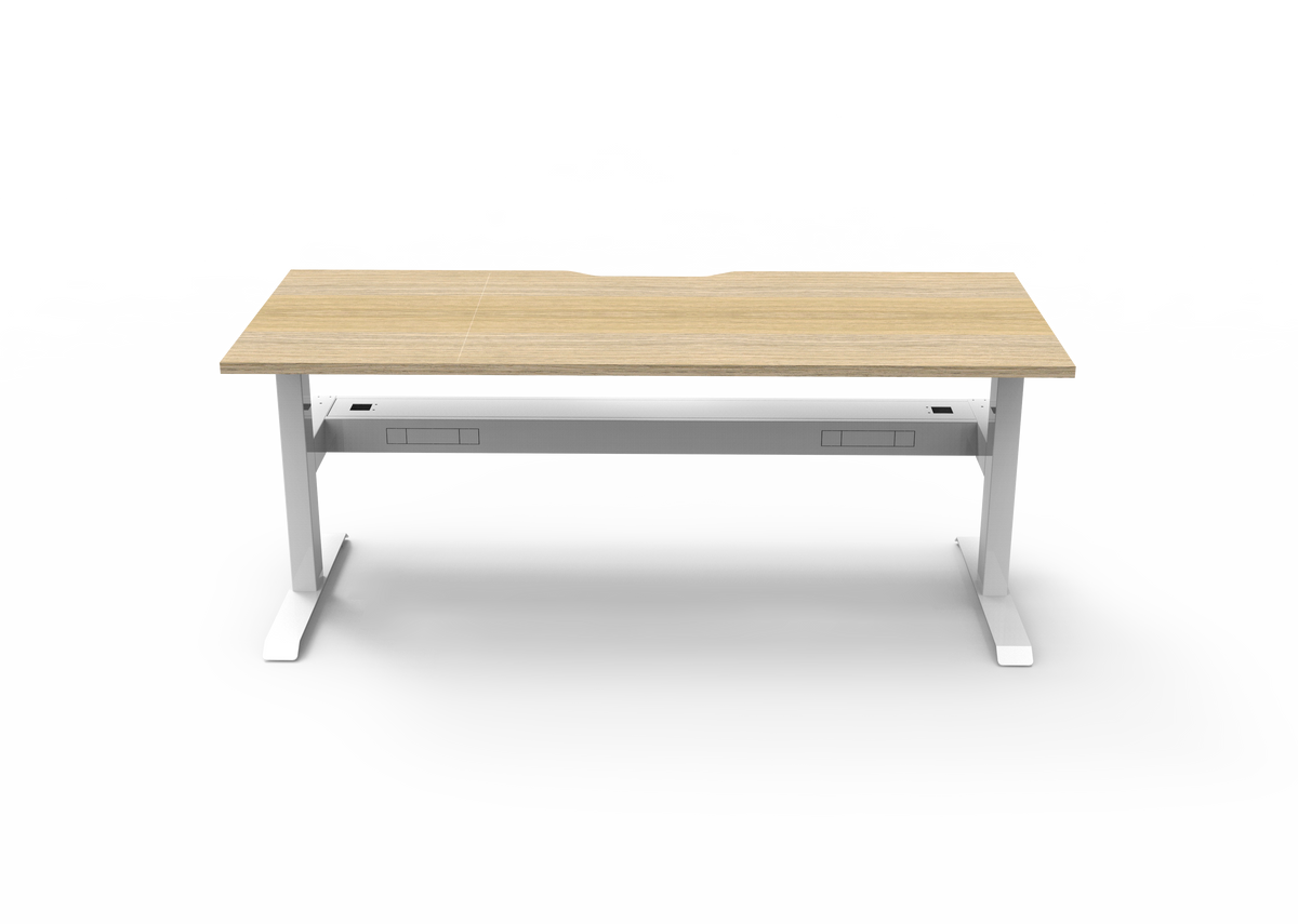 Rapidline Boost Static fixed height single sided workstation, E0 rated Natural Oak top on a white satin powdercoated frame. Supplied product image for model SB1PCT1575 NO/WS. View 2.