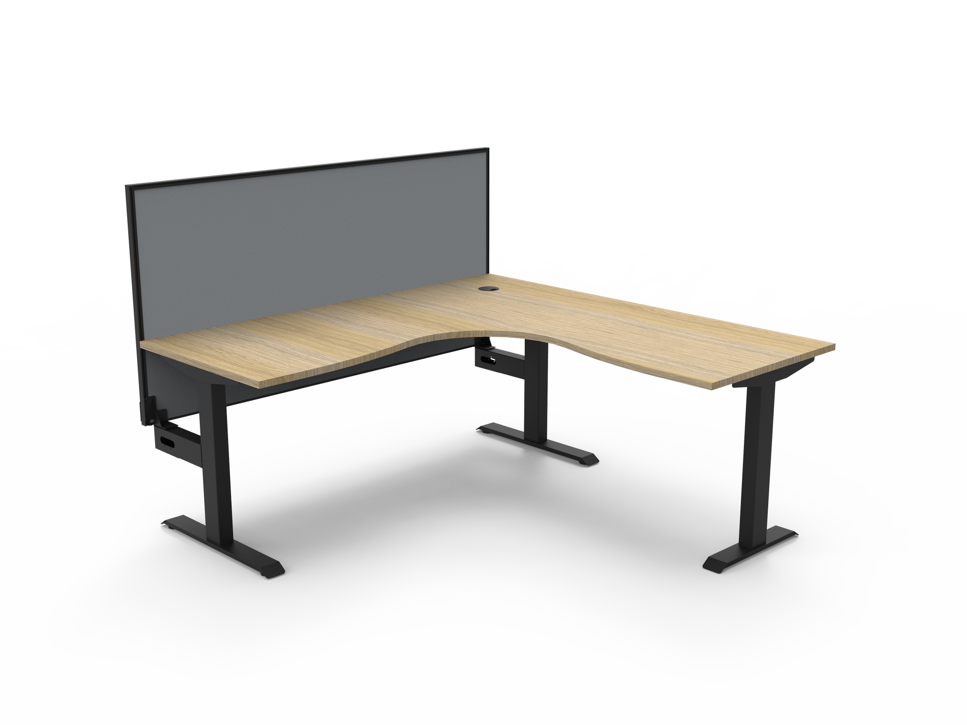 Rapidline Boost Static fixed height corner workstation, E0 rated Natural Oak top on a black satin powdercoated frame. Supplied product image for model SBCNRWS1P1818 NO/BL. View 1.
