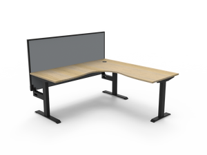 Rapidline Boost Static fixed height corner workstation, E0 rated Natural Oak top on a black satin powdercoated frame. Supplied product image for model SBCNRWS1P1818 NO/BL. View 1.