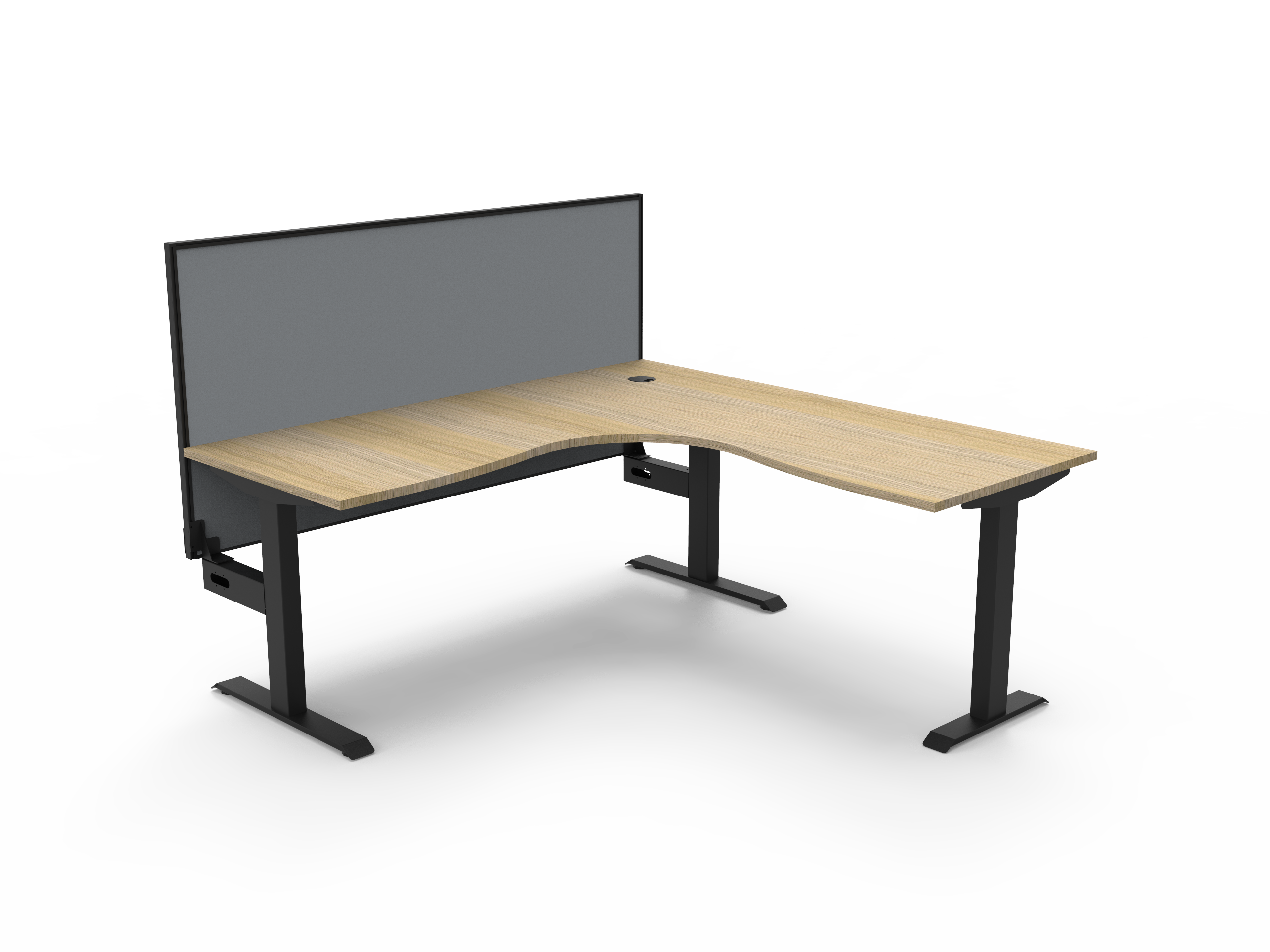 Rapidline Boost Static fixed height corner workstation, E0 rated Natural Oak top on a black satin powdercoated frame. Supplied product image for model SBCNRWS1P1818 NO/BL. View 1.