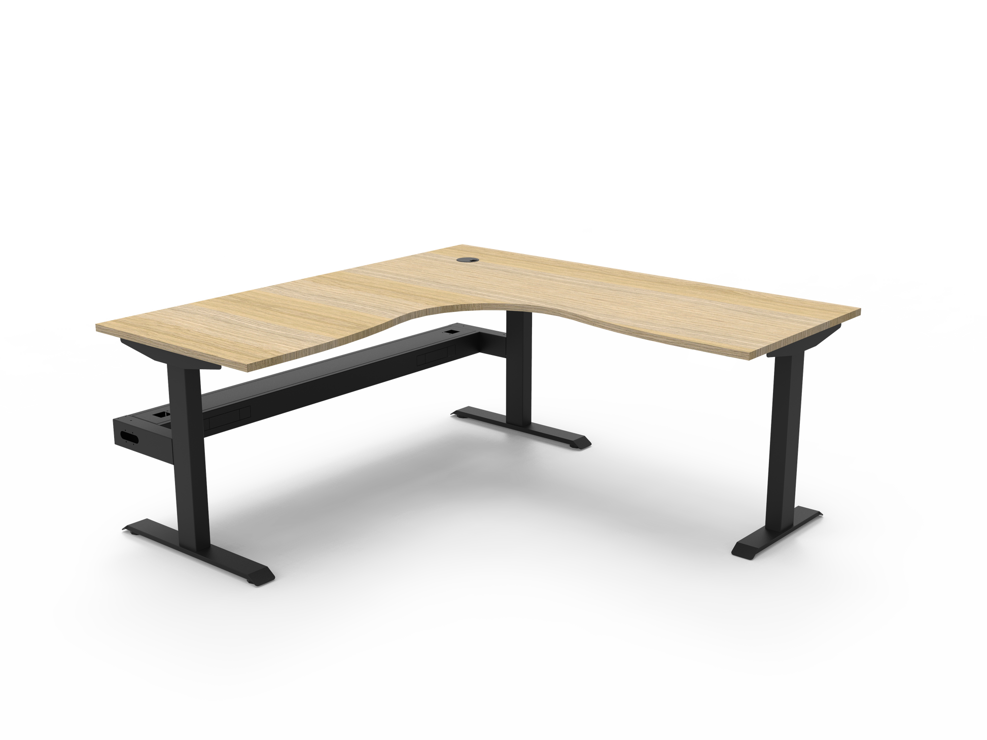 Rapidline Boost Static fixed height corner workstation, E0 rated Natural Oak top on a black satin powdercoated frame. Supplied product image for model SBCNRCT1P1818 NO/BL. View 1.