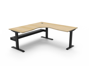 Rapidline Boost Static fixed height corner workstation, E0 rated Natural Oak top on a black satin powdercoated frame. Supplied product image for model SBCNRCT1P1818 NO/BL. View 1.