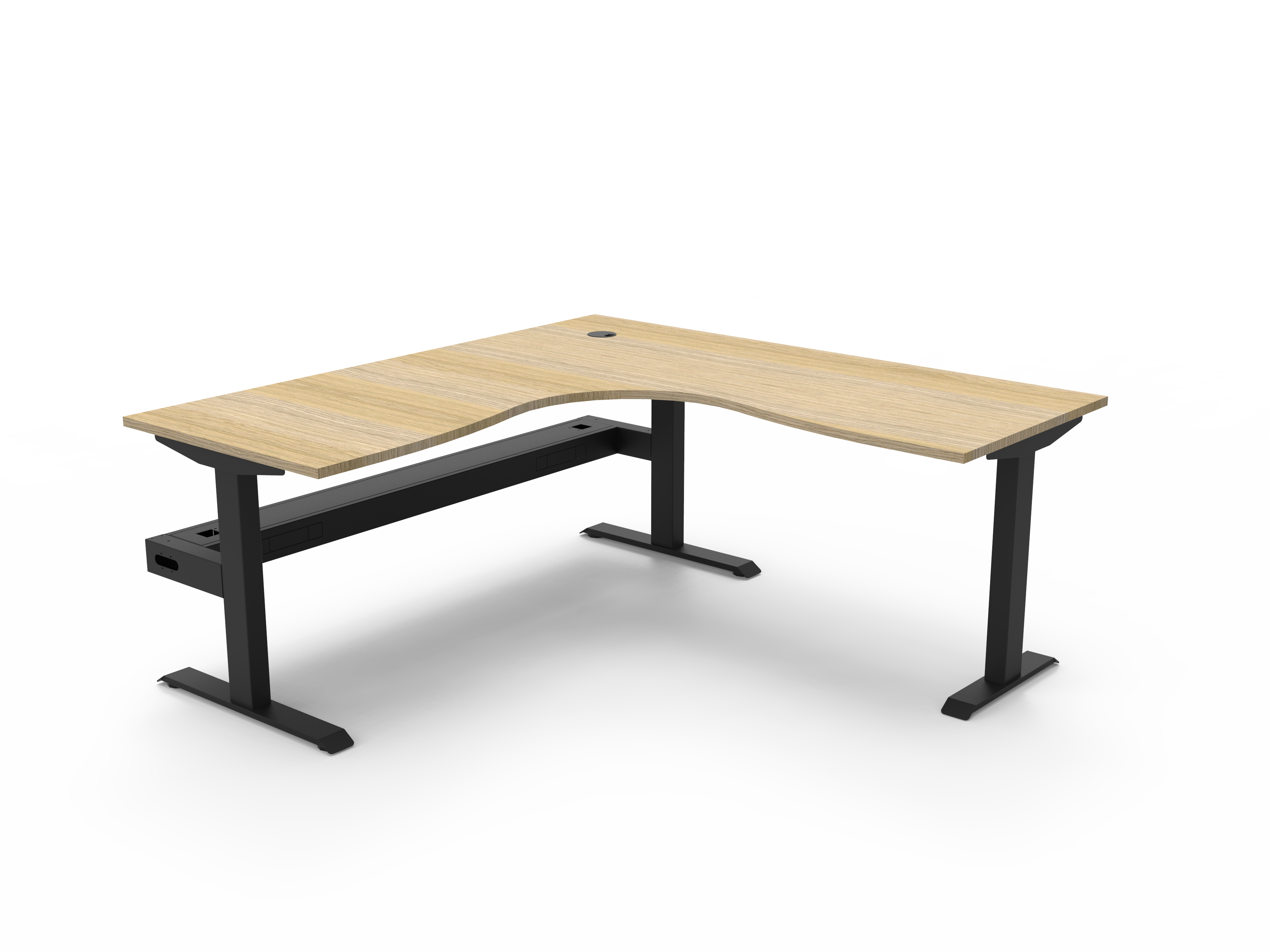 Rapidline Boost Static fixed height corner workstation, E0 rated Natural Oak top on a black satin powdercoated frame. Supplied product image for model SBCNRCT1P1818 NO/BL. View 1.
