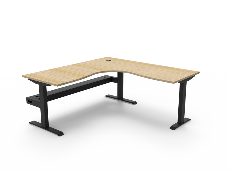 Rapidline Boost Static fixed height corner workstation, E0 rated Natural Oak top on a black satin powdercoated frame. Supplied product image for model SBCNRCT1P1818 NO/BL. View 1.