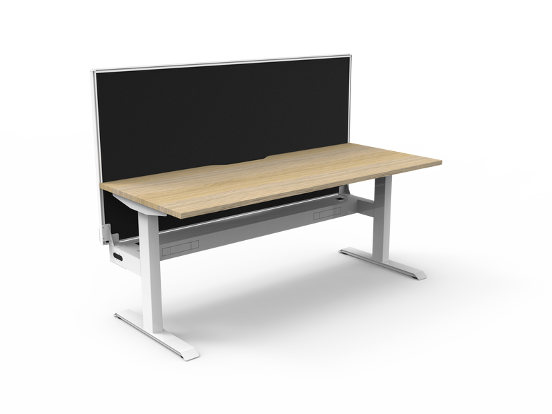 Rapidline Boost Static fixed height single sided workstation, E0 rated Natural Oak top on a white satin powdercoated frame. Supplied product image for model SB1PWSCT1275 NO/WS. View 1.