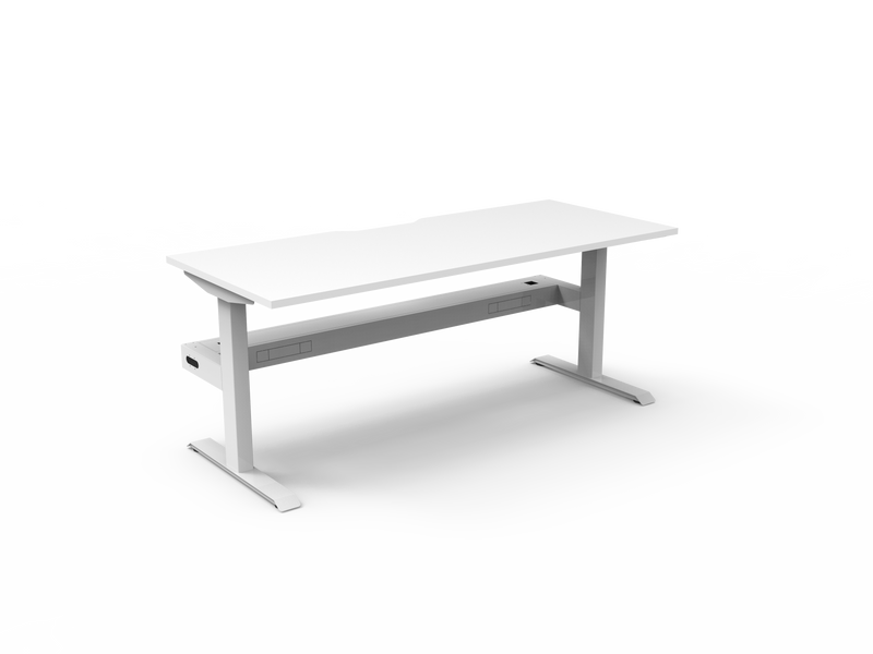 Rapidline Boost Static fixed height single sided workstation, E0 rated Natural White top on a white satin powdercoated frame. Supplied product image for model SB1PCT1575 NW/WS. View 1.