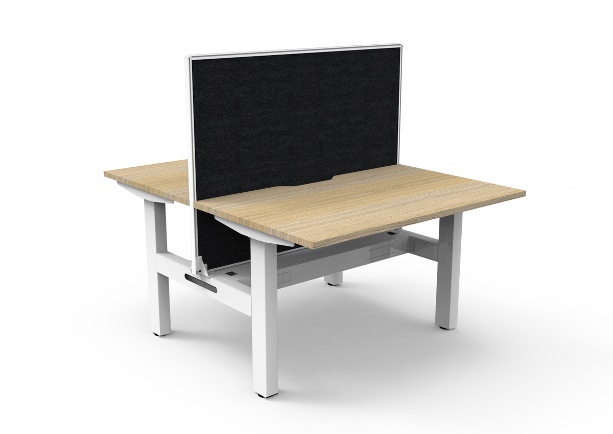 Rapidline Boost Static fixed height back to back workstation, E0 rated Natural Oak top on a white satin powdercoated frame. Supplied product image for model SB2PWSCT1275 NO/WS. View 1.