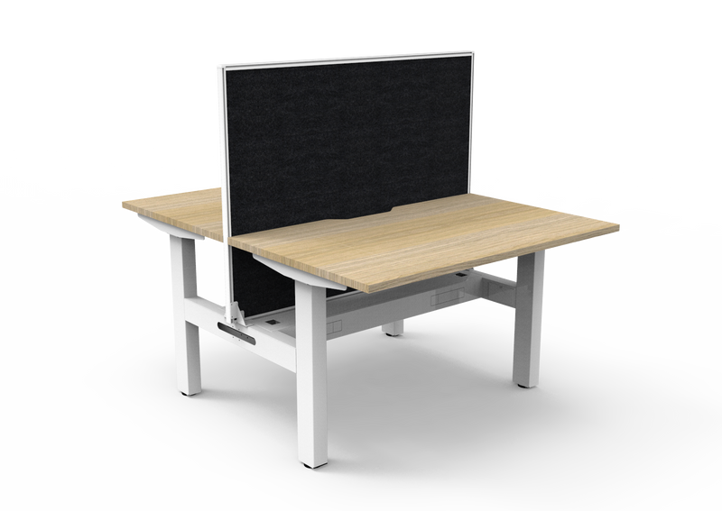 Rapidline Boost Static fixed height back to back workstation, E0 rated Natural Oak top on a white satin powdercoated frame. Supplied product image for model SB2PWSCT1275 NO/WS. View 1.