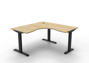 Rapidline Boost Static fixed height corner workstation, E0 rated Natural Oak top on a black satin powdercoated frame. Supplied product image for model SBCNR1P1515 NO/BL. View 1.