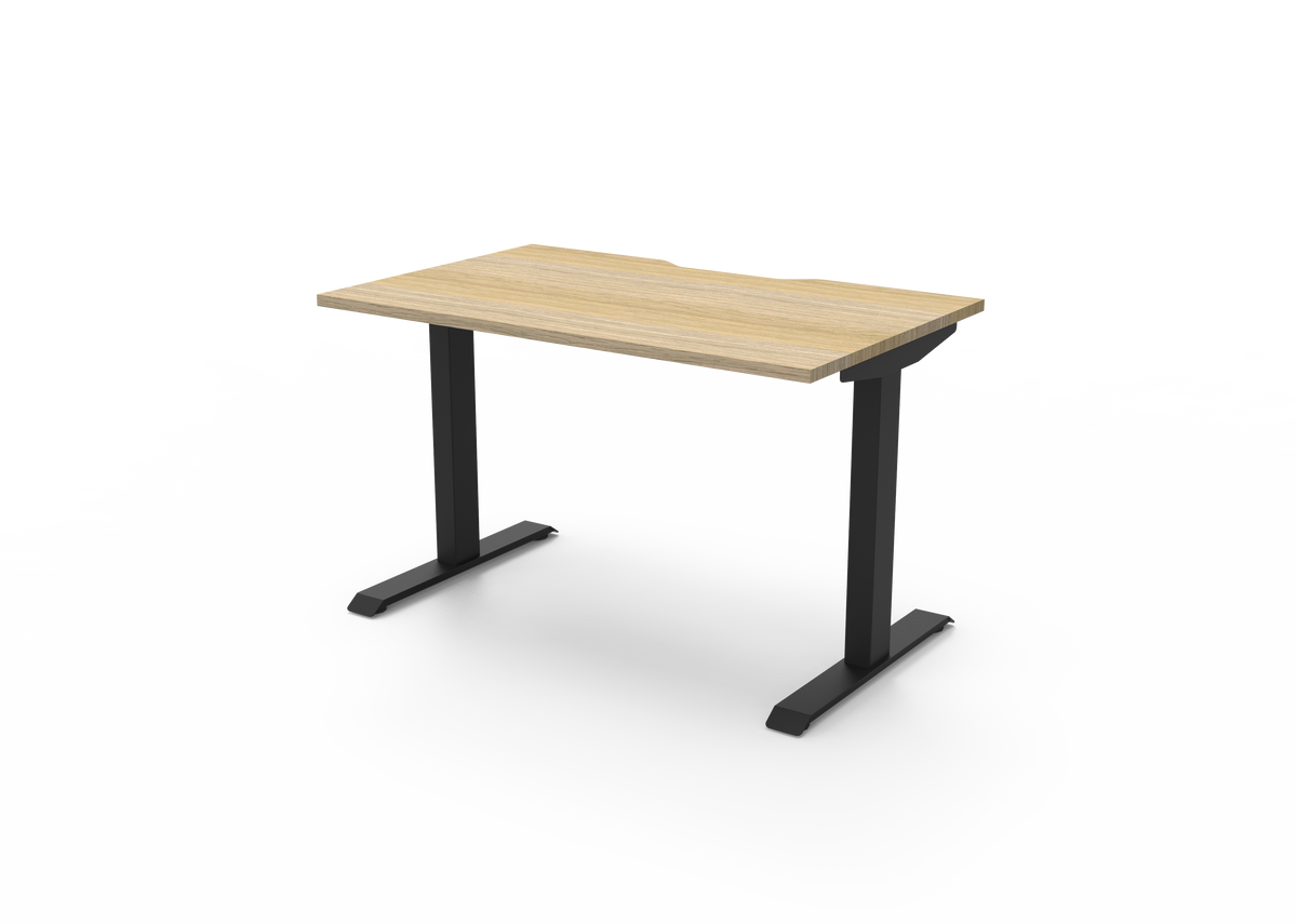 Rapidline Boost Static fixed height single sided workstation, E0 rated Natural Oak top on a black satin powdercoated frame. Supplied product image for model SB1P1275 NO/BL. View 3.