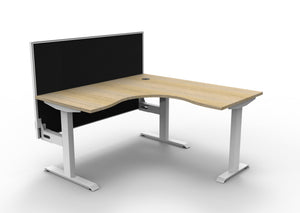 Rapidline Boost Static fixed height corner workstation, E0 rated Natural Oak top on a white satin powdercoated frame. Supplied product image for model SBCNRWS1P1515 NO/WS. View 1.