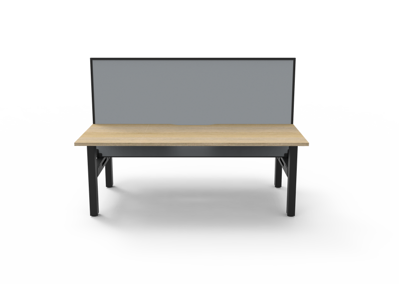 Rapidline Boost Static fixed height back to back workstation, E0 rated Natural Oak top on a black satin powdercoated frame. Supplied product image for model SB2PWS1575 NO/BL. View 2.