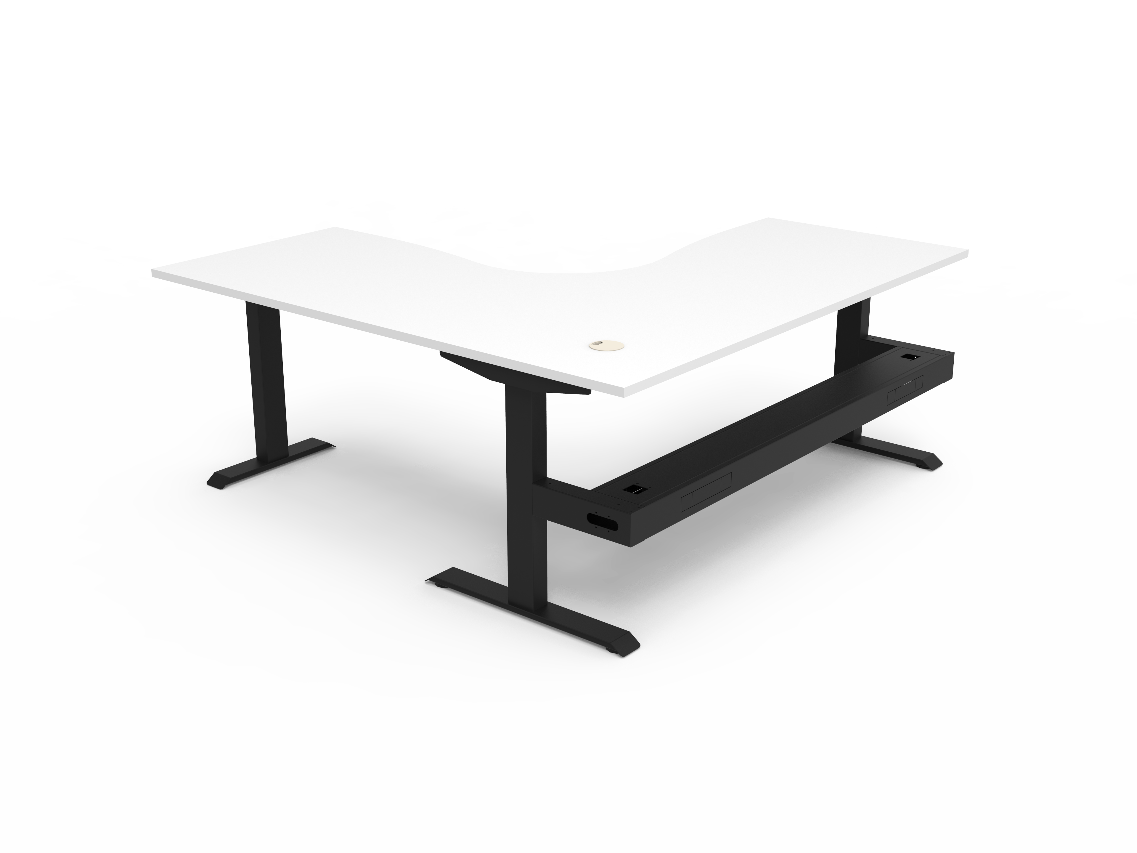 Rapidline Boost Static fixed height corner workstation, E0 rated Natural White top on a black satin powdercoated frame. Supplied product image for model SBCNRCT1P1818 NW/BL. View 2.