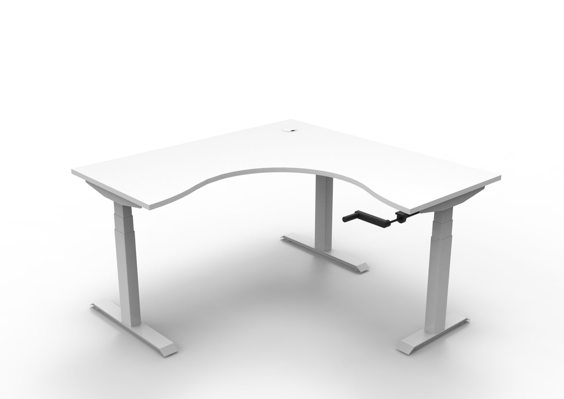 Rapidline Boost Crank manual height adjustable corner workstation, E0 rated Natural White top on a white satin powdercoated frame. Supplied product image for model BCCNR1P1515 NW/WS. View 1.