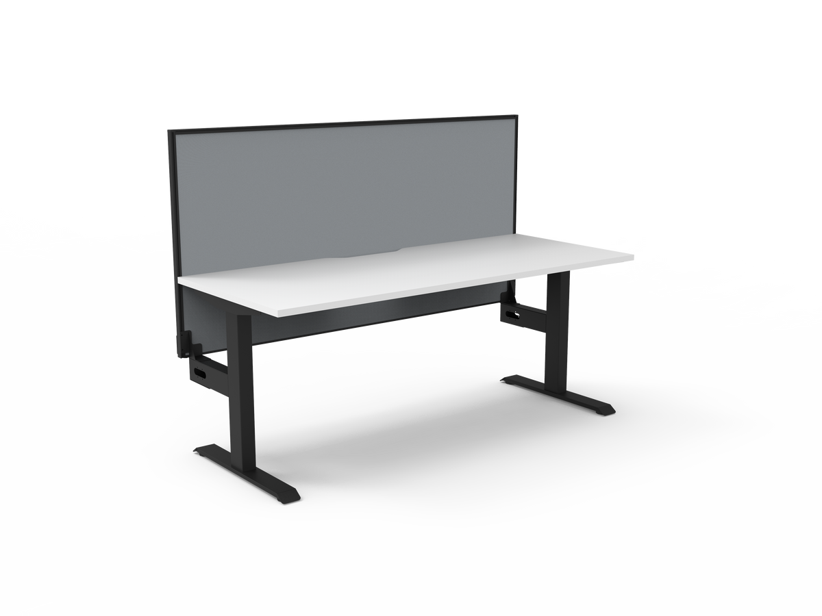 Rapidline Boost Static fixed height single sided workstation, E0 rated Natural White top on a black satin powdercoated frame. Supplied product image for model SB1PWS1275 NW/BL. View 1.