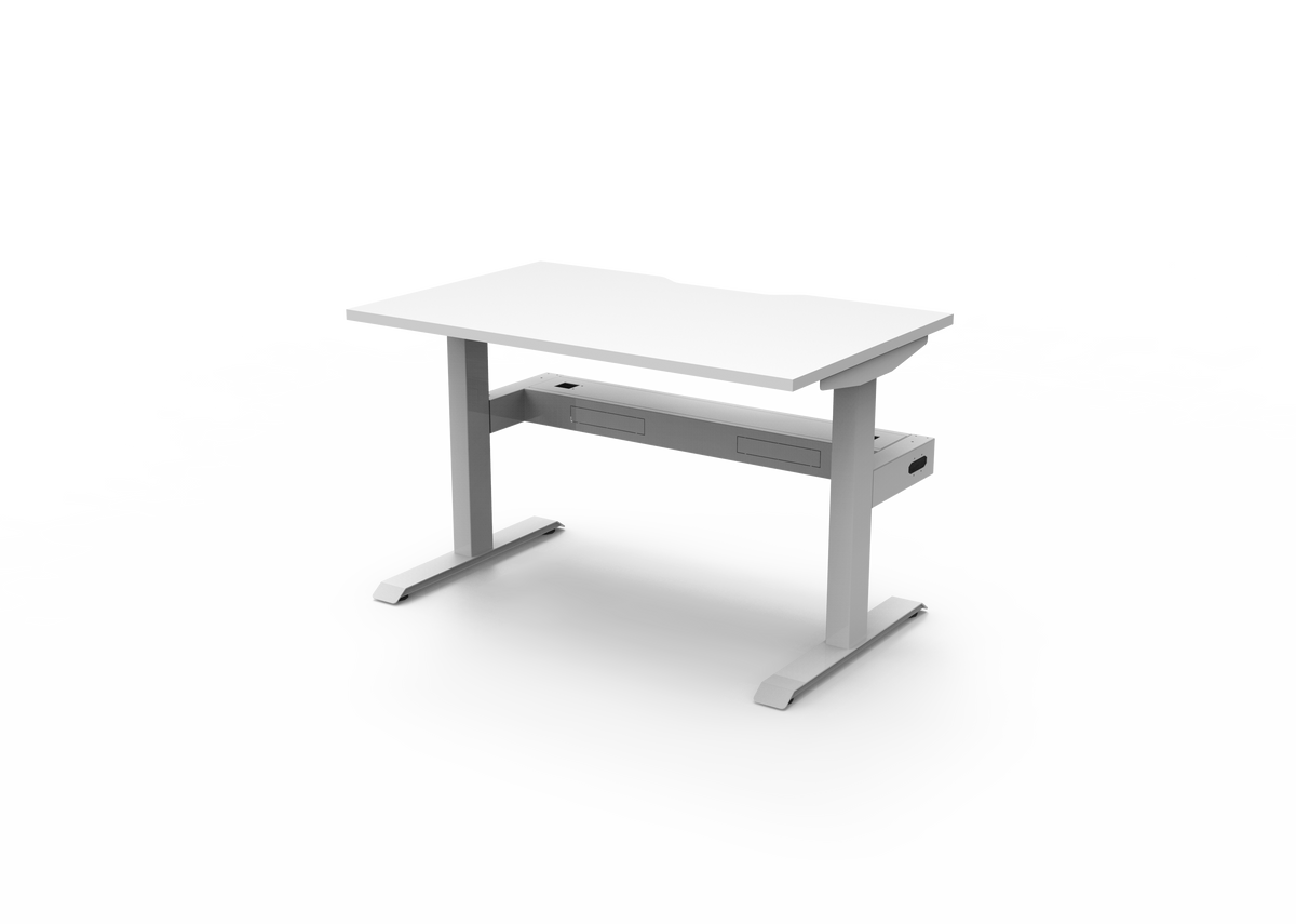 Rapidline Boost Static fixed height single sided workstation, E0 rated Natural White top on a white satin powdercoated frame. Supplied product image for model SB1PCT1275 NW/WS. View 4.